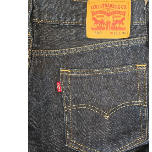 Levi's 514 Straight Fit Mens Dark Blue Jeans 33x34 - Picture 3 of 5